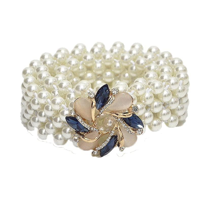 [ハルジオ] パールベルト レディース 4列 ゴムベルト ワンピース ウエストベルト 飾りベルト 高見え パーティー