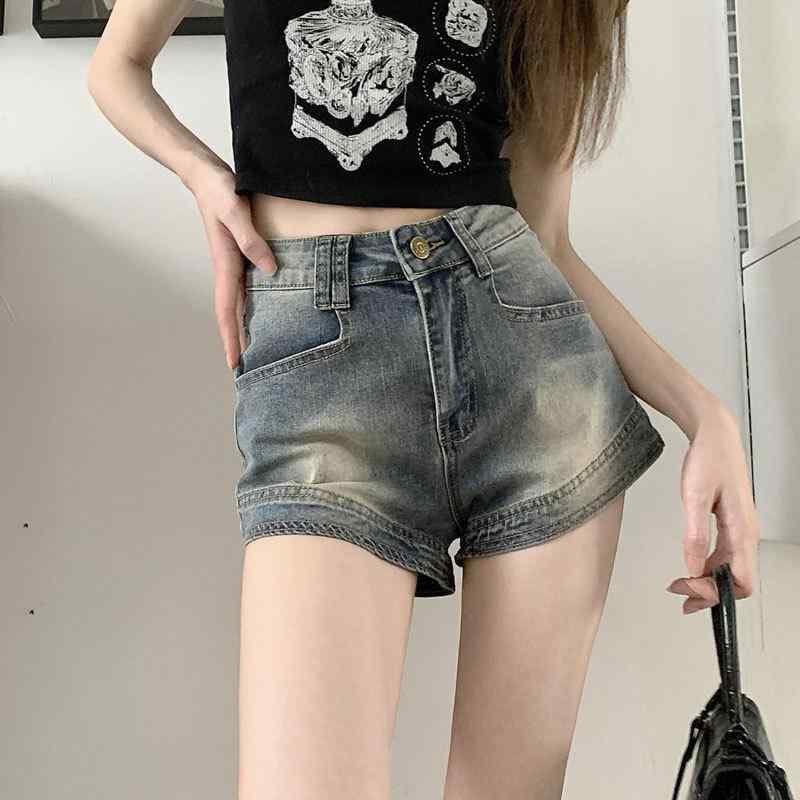 ・カテゴリ: デニムパンツ・素材: コットン70%〜80%・スタイル: エレガント、きれいめカジュアル・パンツ丈: ショート丈（三分丈）・ウエスト: ハイウエスト・厚さ: 薄手・シルエット: ストレート・デザイン特徴: レトロ加工・カラー: ヴィンテージブルー・サイズ展開: S、M、L、XL、2XL・伸縮性: ミディアムストレッチ・加工技術: 酸素: 漂