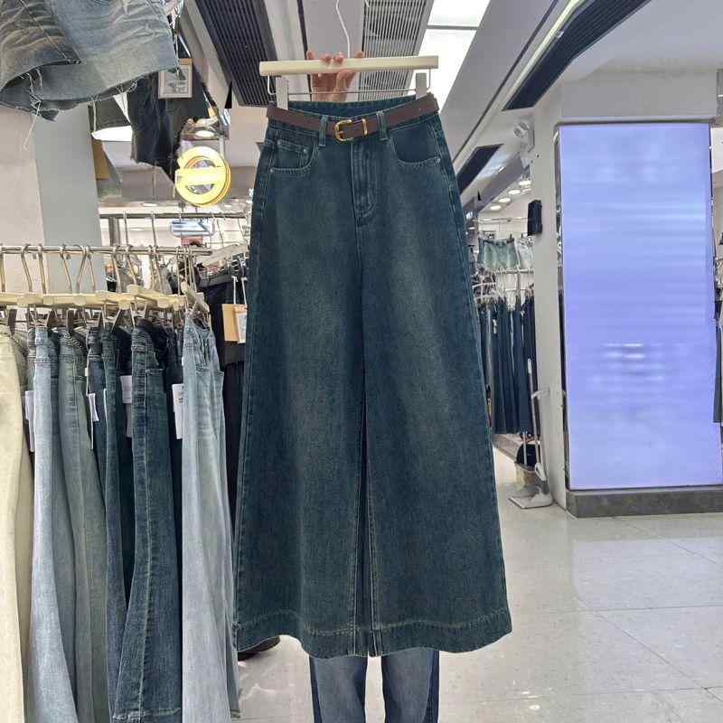 ・カテゴリ: デニムパンツ・主な素材: デニム（綿50%以上70%未満）・スタイル: 都市風、オフィス通勤・デザイン: キュロット、ラッパパンツ・パンツ丈: 長ズボン・ウエスト位置: ハイウエスト・生地の厚さ: 中等・伸縮性: 高弾性・デザイン要素: ポケット・加工: サンドウォッシュ・カラー展開: レトロブルー、ライトブルー・サイズ展開: XS、S、M、L、XL、XXL