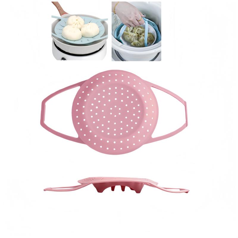 GRATIQUE MIEIのWBLDBB キッチンシリコーン蒸しスタンド 蒸し器 蒸しかご 蒸し籠 ザル シリコンプレートマット スチームプレート熱さを防ぐ取っ手 15～25cmまで対応 魚・野菜・トウモロコシ・サツマイモ・お｜アングル2