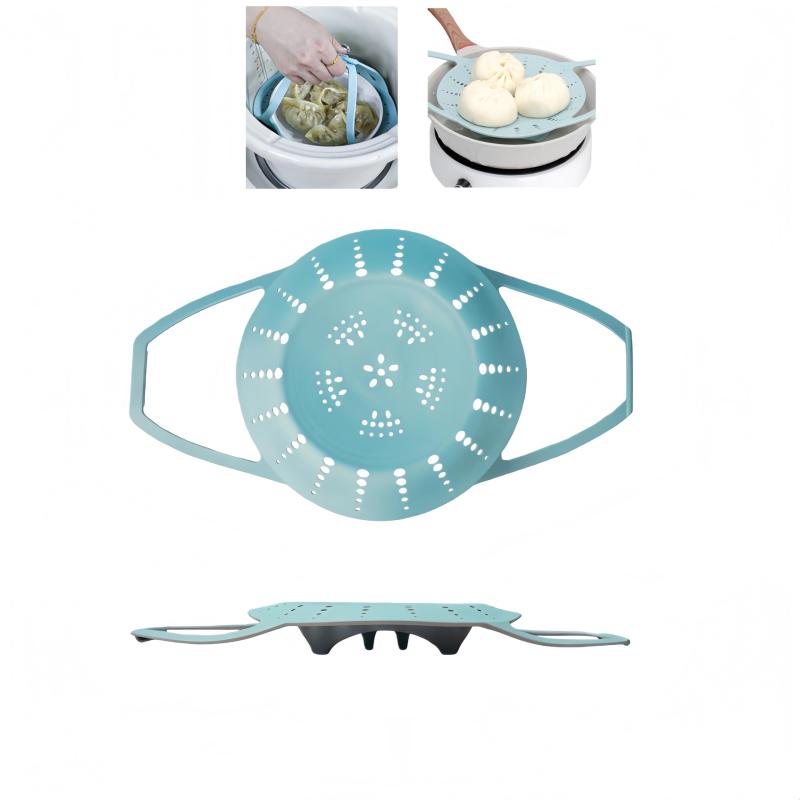 GRATIQUE MIEIのWBLDBB キッチンシリコーン蒸しスタンド 蒸し器 蒸しかご 蒸し籠 ザル シリコンプレートマット スチームプレート熱さを防ぐ取っ手 15～25cmまで対応 魚・野菜・トウモロコシ・サツマイモ・お｜アングル3