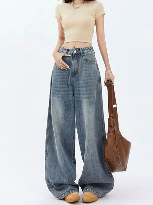 ・カテゴリ: デニムパンツ・素材: 綿（50%以上70%未満）、ポリエステル（30%以下）・スタイル: カジュアル・パンツ丈: フルレングス・ウエスト: ハイウエスト・厚み: レギュラー・デザイン特徴: ポケット、切り替え・カラー展開: レトロブルー・サイズ展開: S、M、L、XL、2XL・フィット感: ルーズ