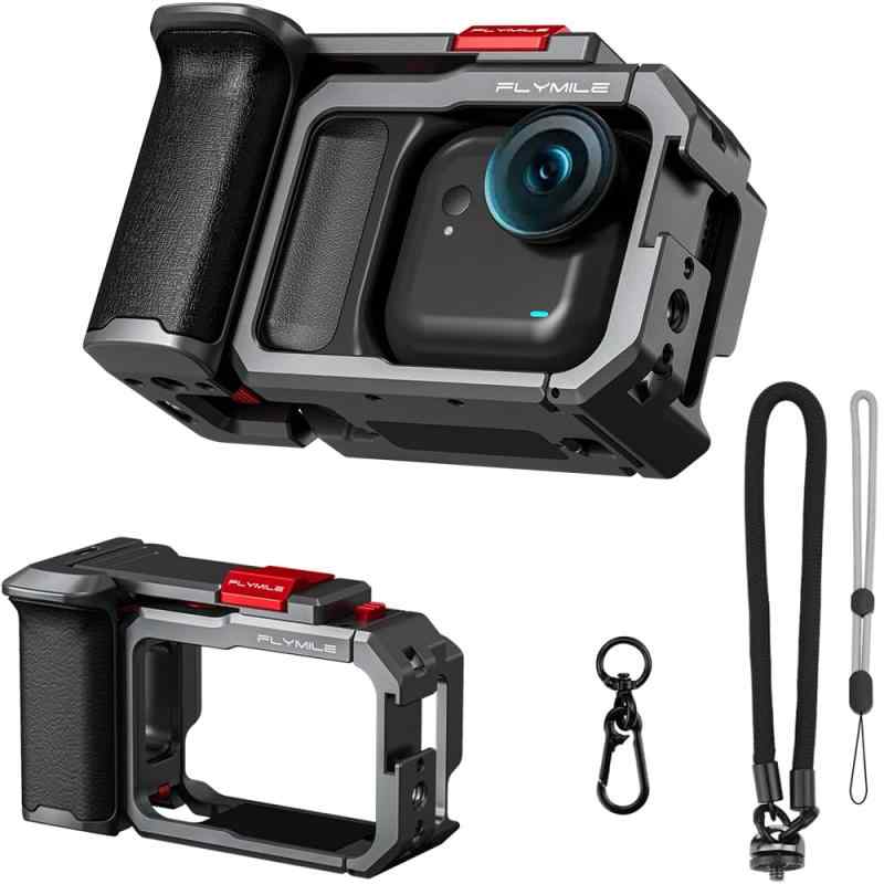 Insta360 GO Ultra 対応 カメラケージ キット グリップホルダー シャッターボタン付,フック/紛失防止用ストラップ 付き
