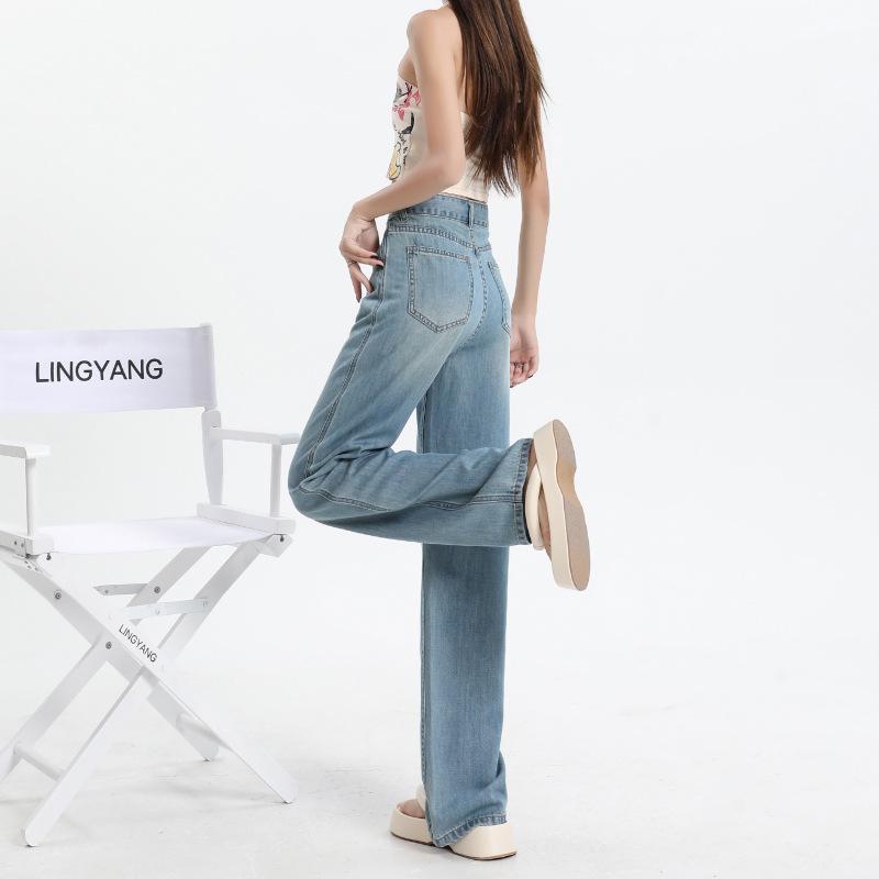 ・カテゴリ: デニムパンツ・素材: テンセル（リヨセル繊維）90%以上95%未満・スタイル: ストレート、ストリート、トレンド・パンツ丈: ロング丈・ウエスト: ハイウエスト・生地の厚さ: 薄手・デザイン特徴: ポケット・カラー展開: ライトブルー（クロップド）、ライトブルー（フルレングス）、ライトブルー（トールサイズ）、レトロブルー（クロップド）、レトロブルー（フルレングス）、レトロブルー（トールサイズ）・サイズ展開: XS、S、M、L、XL、XXL・伸縮性: ややあり・シルエット: ルーズ・加工: 形態安定加工