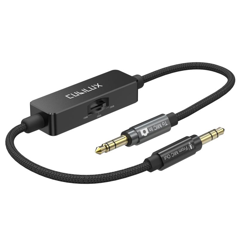 Cubilux 3.5mm TRSライン to マイクアッテネーターケーブル、3段階切替式（-10dB／-20dB／-30dB）ステレオ音声アダプターコード DSLRカメラ・ビデオカメラ用、30cm