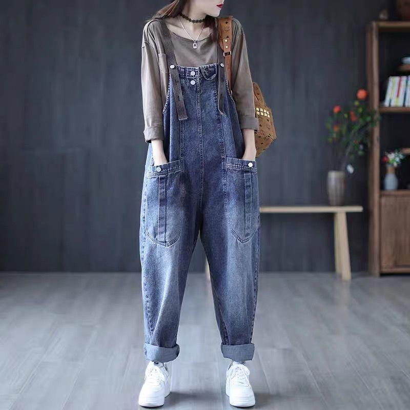 サロペット デニムパンツ レディース オーバーオール ジーンズ ジーパン ズボン ハーフパンツ サロペットパンツ オールインワン 着痩せ 体型カバー 大きいサイズ レトロ ヴィンテージ風 ゆったり カジュアル ボトムス 秋冬 春秋 冬 春 秋 冬