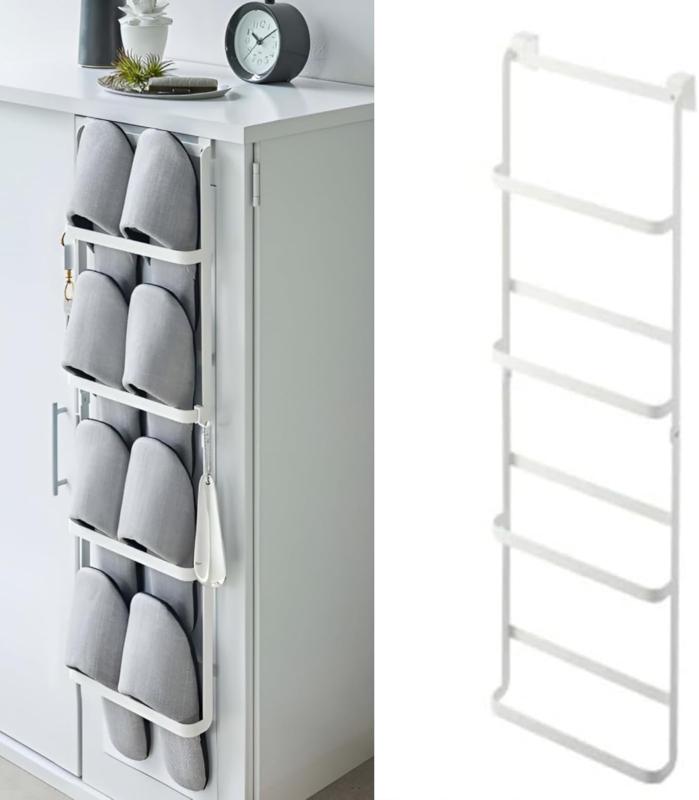 [Maplefea]壁掛けスリッパラック 4段 シューズラック 玄関収納 引っ掛け式 取り付け簡単 穴開け不要 省スペース 安定性 ステンレス製 大容量 サンダル収納 フック付き シンプルデザイン バス