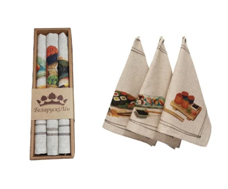 「ベラルーシ・リネン」Белорускій Лен コットン リネン タオル 3 枚セット 46×56cm 装飾品 記念品 ギフト キッチン クロス速くしっかり吸える 低刺激性