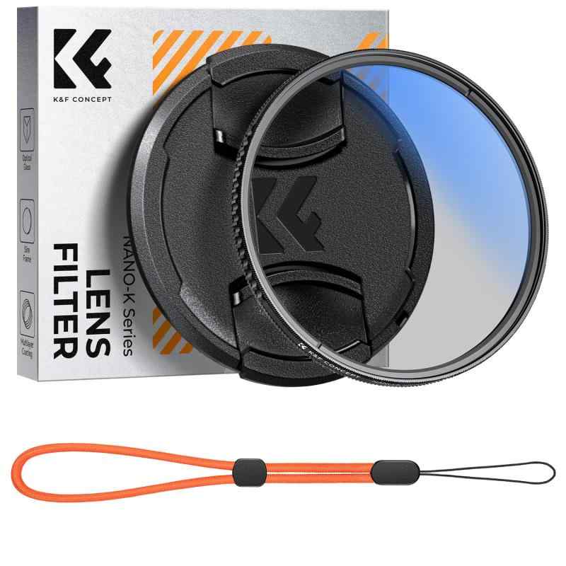 K&amp;F CONCEPT PLフィルター 反射調整用 レンズキャップ付き 高透過率 薄枠 円偏光フィルター CPLフィルター 18層コーティング 薄型 （Nano-Klear）