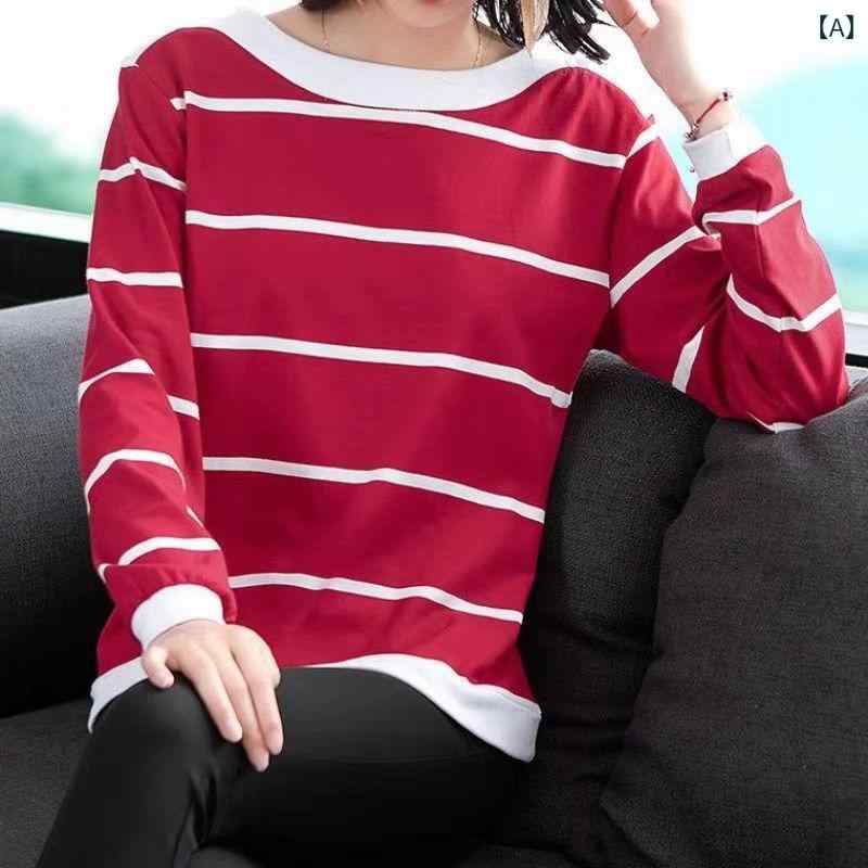 Tシャツ レディース カットソー トップス 長袖 薄手 ボーダー ストライプ プルオーバー インナー アンダーウェア ルームウェア 部屋着 普段使い カジュアル リラックス ゆったり 着痩せ 伸縮性 ストレッチ ミセス シニア 秋冬 putera-10200248 GRATIQUE MIEI サンプル画像2