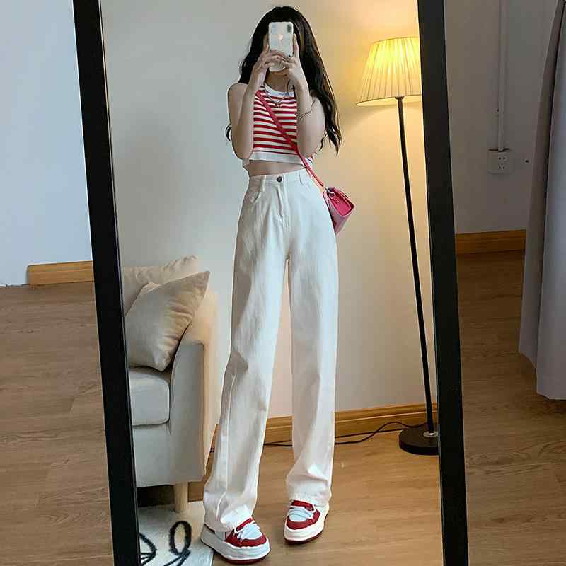 ・カテゴリ: デニムパンツ・素材: デニム、綿50%-70%・スタイル: ストレートパンツ、通勤風、カジュアル・パンツ丈: フルレングス・ウエスト: ハイウエスト・生地の厚さ: 普通・デザイン要素: ウォッシュ加工、ボタン、切り替えデザイン・カラー展開: アイボリー、ブラックグレー、レトロブルー、ブラック、ダークブルー、ライトブルー、ホワイト・サイズ展開: S、M、L、XL、XL、2XL