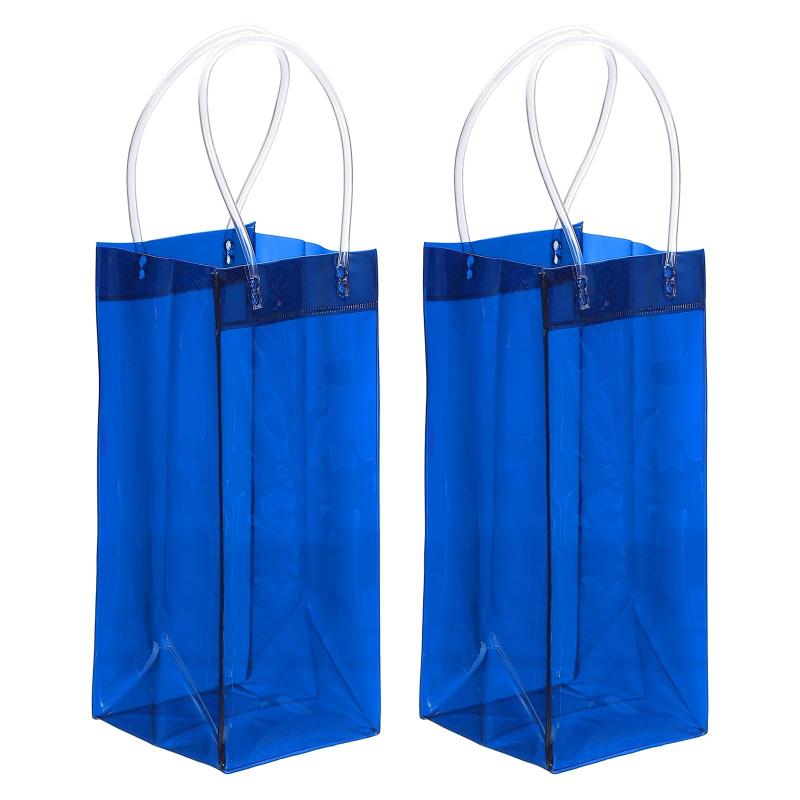 PATIKIL アイスワインバッグ ポータブル 折りたたみ式 クリアワインポーチ クーラー クリア PVC ギフトバッグ ハンドル付き シャンパン用