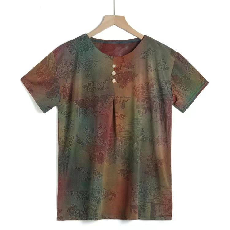 Tシャツ レディース カットソー 半袖 トップス 接触冷感 プルオーバー チュニック グラデーション クルーネック 丸首 ゆるシルエット オーバーサイズ ドロップショルダー ゆったり 楽ちん 涼しい 薄手 体型カバー 着痩せ シニア ママ服 ミセス 母親 putera-10200231 GRATIQUE MIEI パッケージ画像