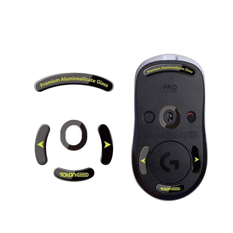 [ 強化ガラス素材 ] TALONGAMES マウスソール マウスフィート xxx 用 ゲーミング マウス 交換用 ラウンドエッヂ加工 高耐久 超低摩擦 Super Smooth Glide ブラック (センサー周りのソール付き)