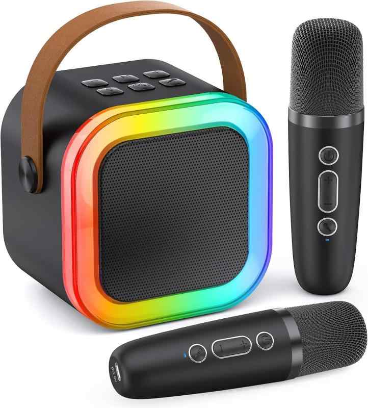MonoKi カラオケセット Bluetooth5.3 スピーカー ワイヤレス マイク 2本 カラオケ家庭用 PAセット karaoke カラー RGB LEDライト 家庭の集まり、誕生日パーティー、カラオケなどのエンターテイメント