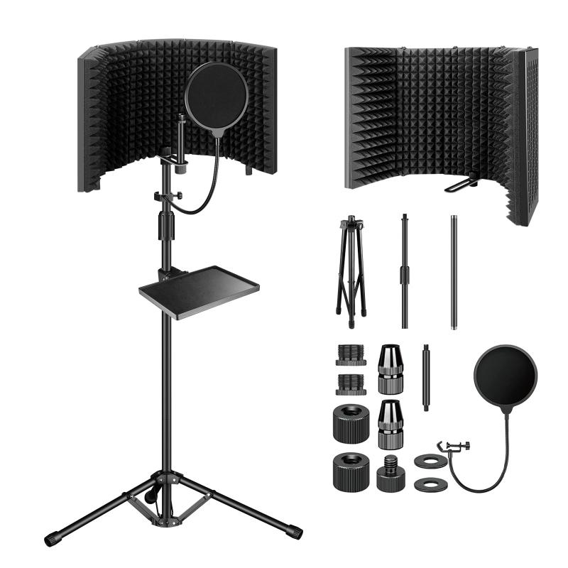 Aokeo マイク 防音 吸音材 シールド マイク分離シールド 折り畳み ボーカル録音放送用 放送用リフレクション・フィルター 録音吸音材