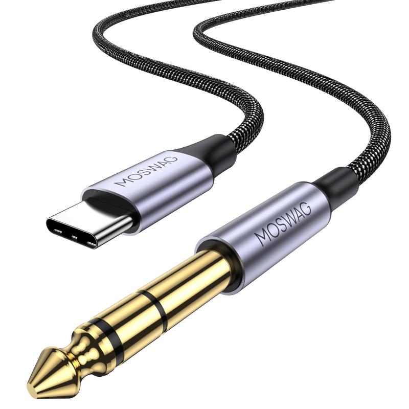 MOSWAG 3.5 mm〜6.35 mm TRSステレオオーディオライン、iPod、ノートパソコン、ホームシアター機器、アンプなどに適したUSB C〜6.35μm 1/4 TRSオーディオステレオケーブル