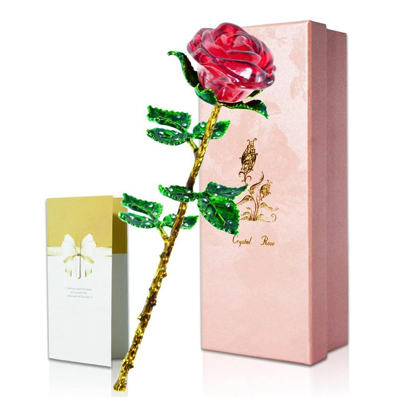 Rakuten - 造花 インテリア クリスタル バラ 薔薇 一輪の花 枯れない花 フラワー Laluna K9幸運クリスタルガラスバラ 水晶玉 彼女、友達、家族、母、妻、彼、父への人気贈り物 ギフト プレゼント 結婚