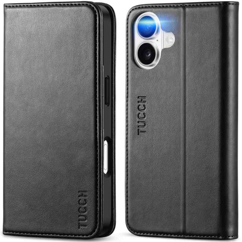 乐天商城 - TUCCH iphone17 対応 ケース 手帳型 6.3インチ 3つカードスロット キックスタンド機能 ストラップホール付き RFIDブロッキング PU合皮 TPU素材 衝撃吸収 全面保護 あいほん17対応 財布型ケース 2025年