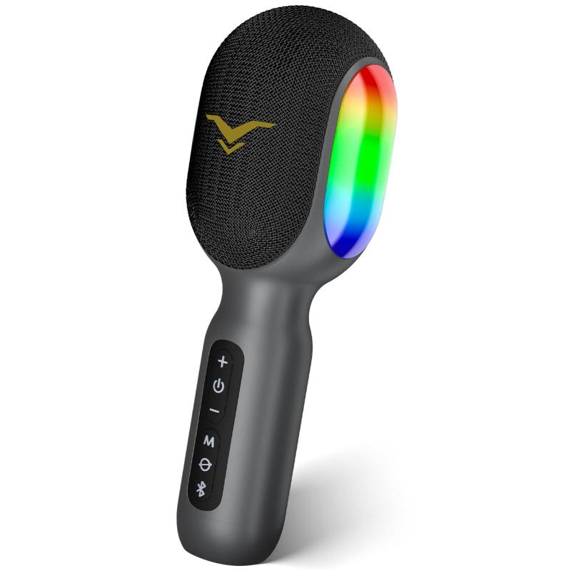 カラオケマイク 【新登場・一台5役】Bluetooth ブルートゥースワイヤレスマイク LEDライト付き 伴奏機能付き 4つのサウンドエフェクト 録音可能 音楽再生 FM接続で車内デュエットも可能 2500mAh