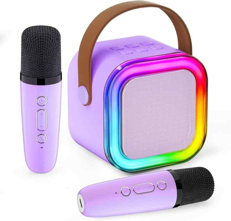 Verkstar カラオケセット Bluetoothマイク 2本 カラオケ スピーカー 家庭用 PAセット ワイヤレス マイク karaoke 無線マイク 多彩LEDライト付き エコー機能 伴奏機能付き 家庭カラオケ Android/iPhoneに対