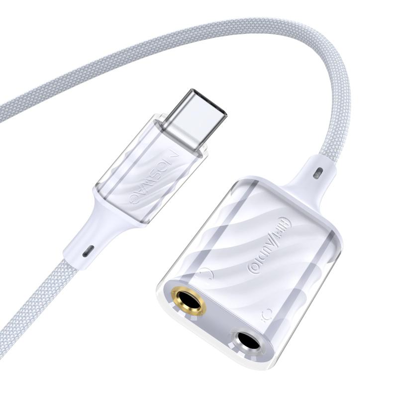 Rakuten - MOSWAG USB Cオーディオアダプタ、Tapy-C端子を3.5mmヘッドフォンおよびマイク端子に接続、DAC内蔵 ボイスチャット対応 スマートフォン/PC用