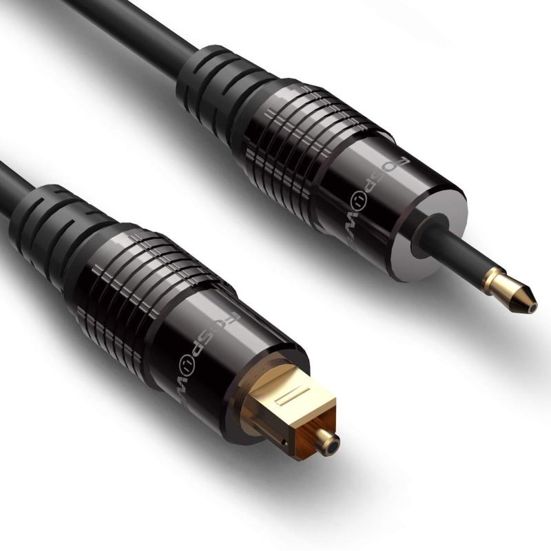 FosPower 光デジタルケーブル Mini TOSLINK オーディオ オプティカルケーブル (角型-丸型)【高耐久 24K金メッキプラグ 金属コネクタ ストレインリリーフ PVC被覆