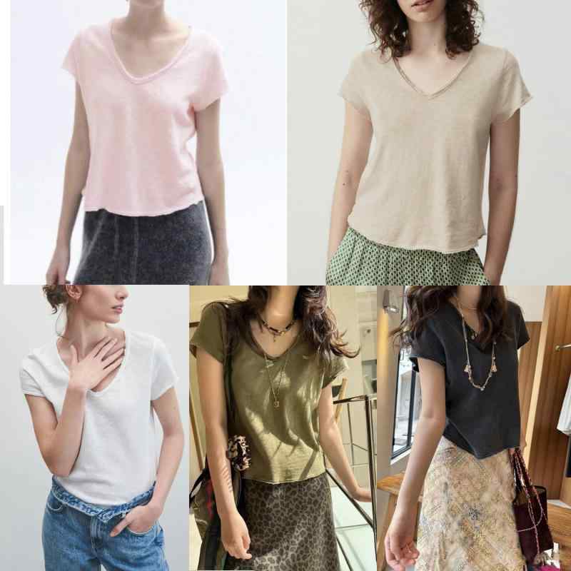 Tシャツ レディース Vネック スラブコットン ゆったり 着痩せ 定番 カジュアル ビッグシルエット 無地 シンプル 普段着 通勤 インナー 春夏