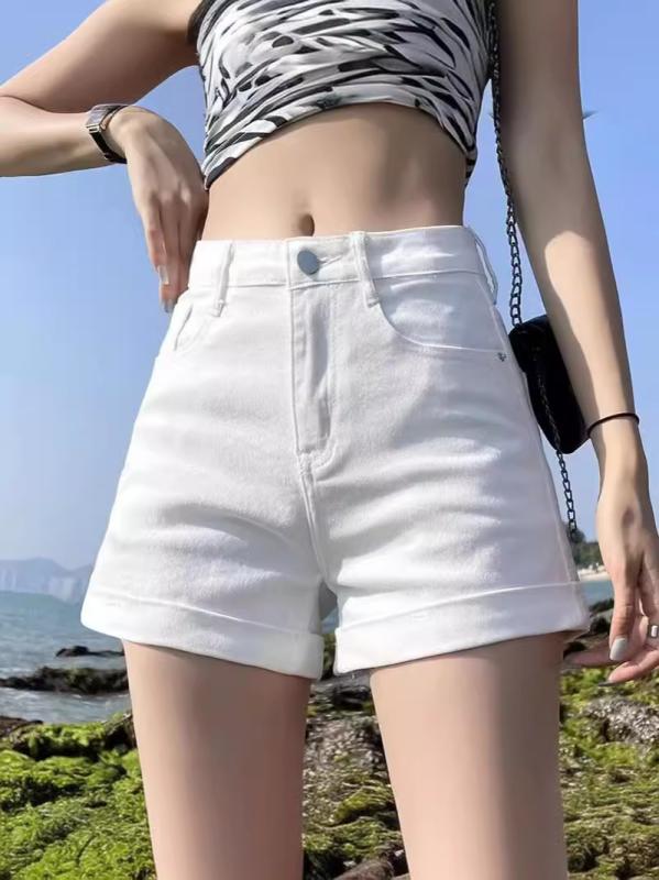 ・カテゴリ: デニムパンツ・主な素材: 綿 50%以上70%未満、ポリウレタン 30%以下・スタイル: カジュアル、ストリート、セクシー・パンツ丈: ショートパンツ・ウエスト: ハイウエスト・生地の厚さ: 普通・デザイン: ダメージ加工、立体裁断・カラー展開: ホワイト、ブラック、ピンク、カーキ・サイズ展開: S、M、L、XL、2XL、3XL、4XL、5XL・伸縮性: 弱ストレッチ・シルエット: ストレート