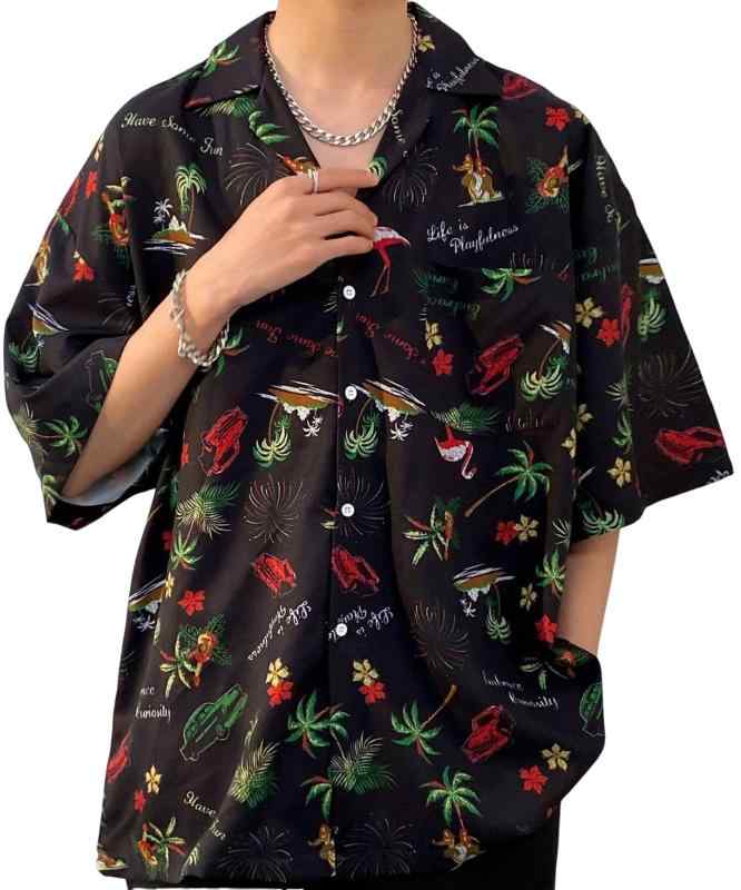 Rakuten - [aspersio] [アスペルシオ] アロハ風 オープンカラー 半袖 シャツ カッコイイ お兄系 ボタンダウン 柄シャツ メンズ