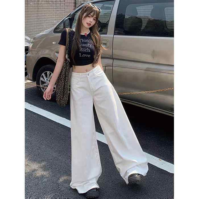 ・カテゴリ: デニムパンツ・素材: テンセル（リヨセル）50%以上70%未満、綿30%以上50%未満・スタイル: カジュアル・パンツ丈: フルレングス・ウエスト: ハイウエスト・生地の厚さ: 普通・デザイン: ボタン・カラー展開: ホワイト（レギュラー）、ホワイト（ロング）・サイズ展開: S、M、L、XL、XXL・伸縮性: なし・シルエット: ワイド・加工: ワンウォッシュ