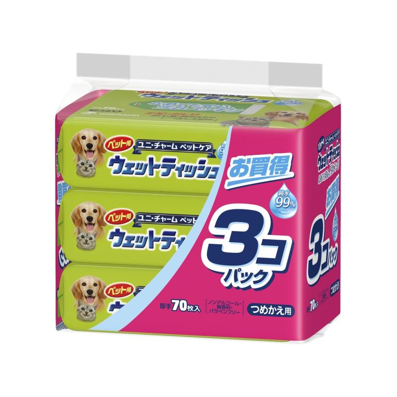 ユニ・チャームペット ペット用ウェットティッシュ つめかえ用 70枚入