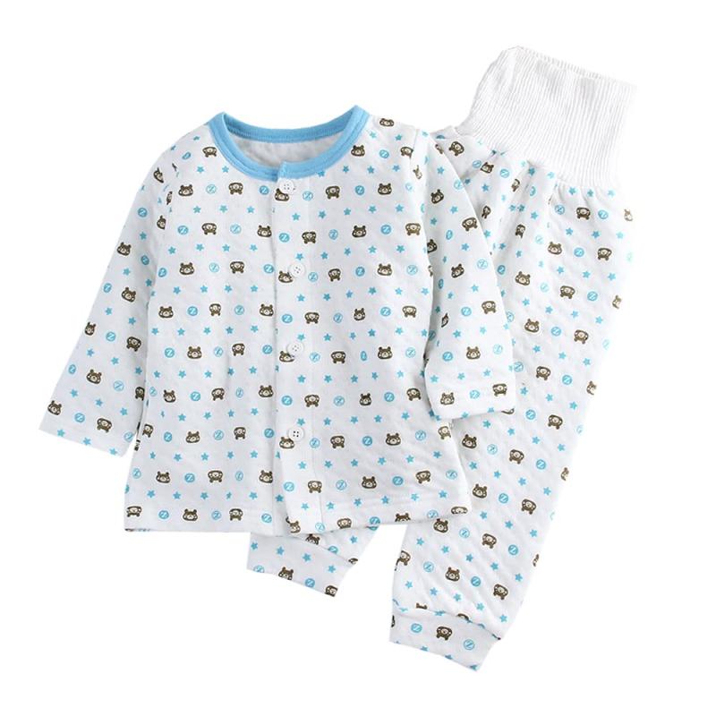 [Baby koi] ベビー服 パジャマ厚手腹巻上下2点セット肩開き春秋冬長袖女の子男の子子供服総柄プレゼント贈り物