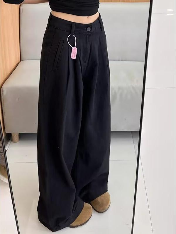 ・カテゴリ: デニムパンツ・素材: 綿 50%以上70%未満、ポリエステル 30%以下（デニム生地）・スタイル: カジュアル、通勤風、エレガント・パンツ丈: フルレングス・ウエスト: ハイウエスト・生地の厚さ: 普通・デザイン特徴: ポケット・カラー: ブラック・サイズ展開: S、M、L、XL、2XL、3XL、4XL・伸縮性: なし・シルエット: ワイド、ストレート・仕様・加工: 形態安定加工