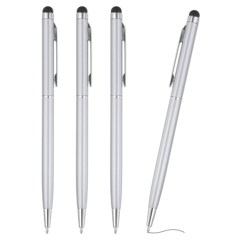 Rakuten - PATIKIL スタイラスペン付きボールペン 4本入り 2 in 1 メタルペン 黒インク 1.0mm ミディアムポイ ント スタイラスペン タッチスクリーン対応 シルバー