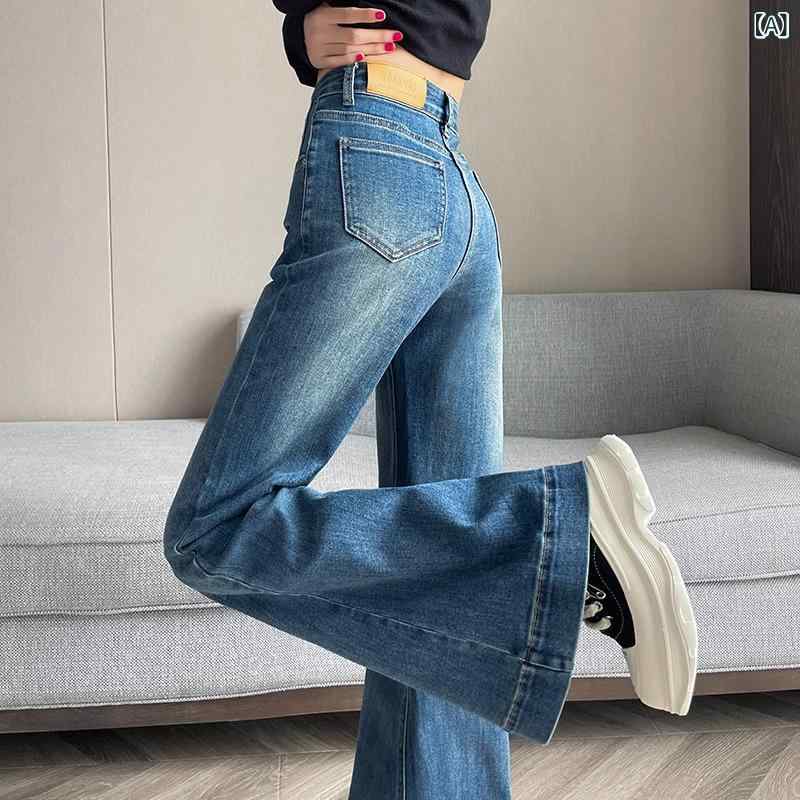 ・カテゴリ: デニムパンツ・素材: デニム、綿50%以上70%未満・スタイル: 通勤風、きれいめ・パンツ丈: 長ズボン・ウエスト: ハイウエスト・生地の厚さ: 普通・デザイン: ファスナー、ウォッシュ加工・シルエット: ブーツカット・カラー展開: レトロブルー・サイズ展開: XS、S、M、L、XL、2XL、3XL、4XL・伸縮性: ややあり