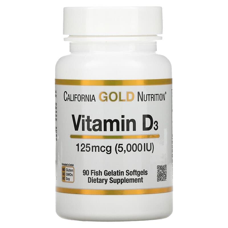 California Gold Nutrition, ビタミンD3 125mcg（5,000IU） 魚ゼラチンソフトジェル90粒 並行輸入品