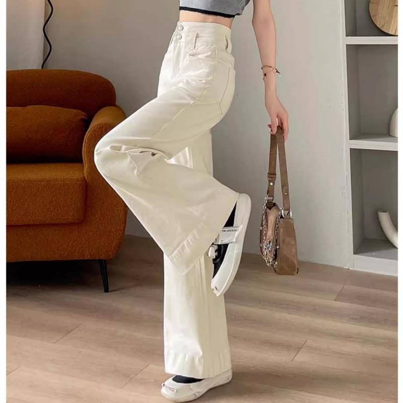 ・カテゴリ: デニムパンツ・素材: 綿（50%以上70%未満）、ポリエステル（30%以下）・スタイル: 微ラッパパンツ・パンツ丈: 長ズボン・ウエスト: ハイウエスト、ミドルウエスト・厚み: 普通・デザイン: ポケット・カラー展開: アイボリー・サイズ展開: XS（37.5-41kg）、S（41.5-46.5kg）、M（47-52.5kg）、L（53-58kg）、XL（58.5-64kg）、2XL（64.5-71.5kg）、3XL（72-78kg）・テイスト: カジュアル・伸縮性: なし・加工: ウォッシュ加工:・加工: 水洗