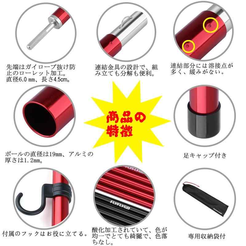 GRATIQUE MIEIのFLYFLYGO アルミテントポール タープポール 2本セット入り 直径19mm 分割式 ジュラルミン ソロキャンプ サブポール ツーリング コンパクト 収納ケース付き｜アングル3