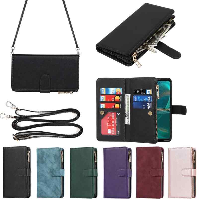 Rakuten - Eastwave for Xperia 5 III ケース for Sony エクスペリア 5iii SO-53B / SOG05 縄掛けケース 手帳型 財布型 ICカード コインポケット ストラップ付き カード 収納 小銭入れ ファスナーポケット付き