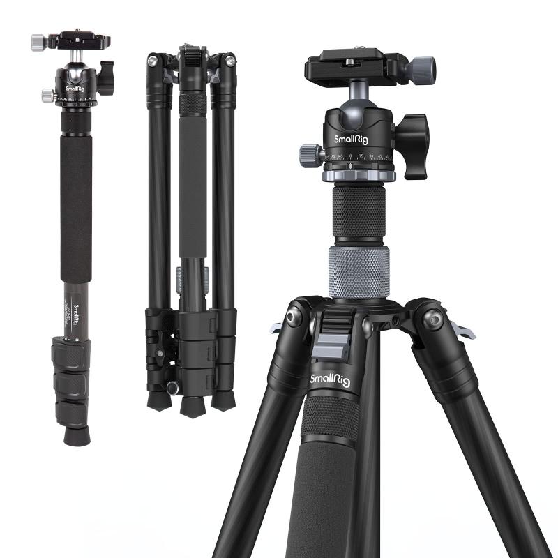 Rakuten - SmallRig カーボン三脚 軽量 ビデオカメラ用三脚 自由雲台付き耐荷重10kg 1/4"-20 ネジ穴付き収納バック付き 運動会 登山 野外撮影用