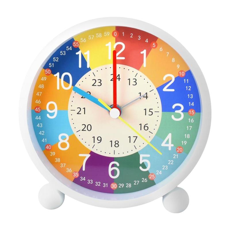 Rakuten - 彩食美 カラフル目覚まし時計 卓上 見やすい 12時間制/24時間制 アナログ 置き時計 インテリア 常夜灯 耐久性