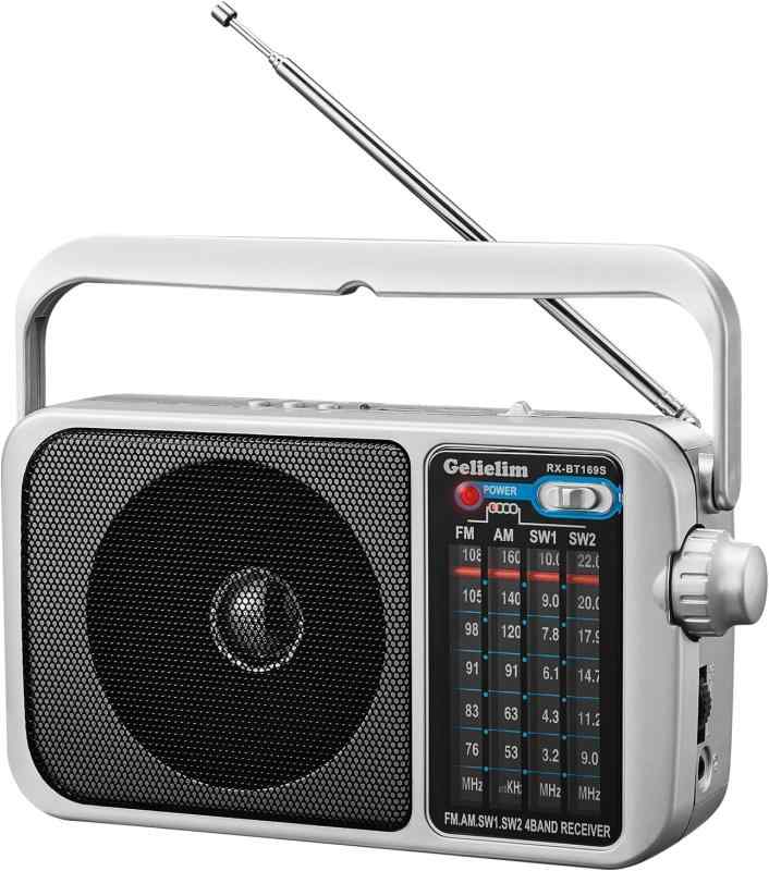 Gelielim ポータブルラジオ FM/AM/SW1-2/ ワイドFM対応 高感度 低音強調 大きめ選局表示 USB/SD/TFカード対応 MP3プレーヤー ラジオ イヤホン端子付き 乾電池式 AC電源式