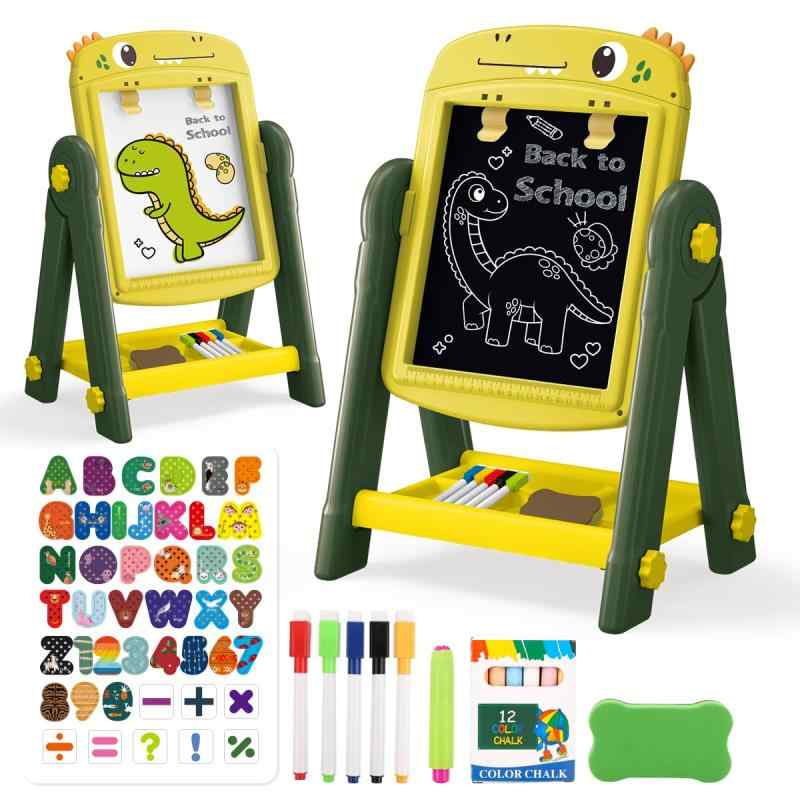Rakuten - 子供 お絵かきボード 恐竜イーゼル 4in1 両面ホワイトボード 黒板 マグネット お絵描きボード スタンド式 知育玩具 3歳 4歳 5歳 男の子 女の子 誕生日プレゼント