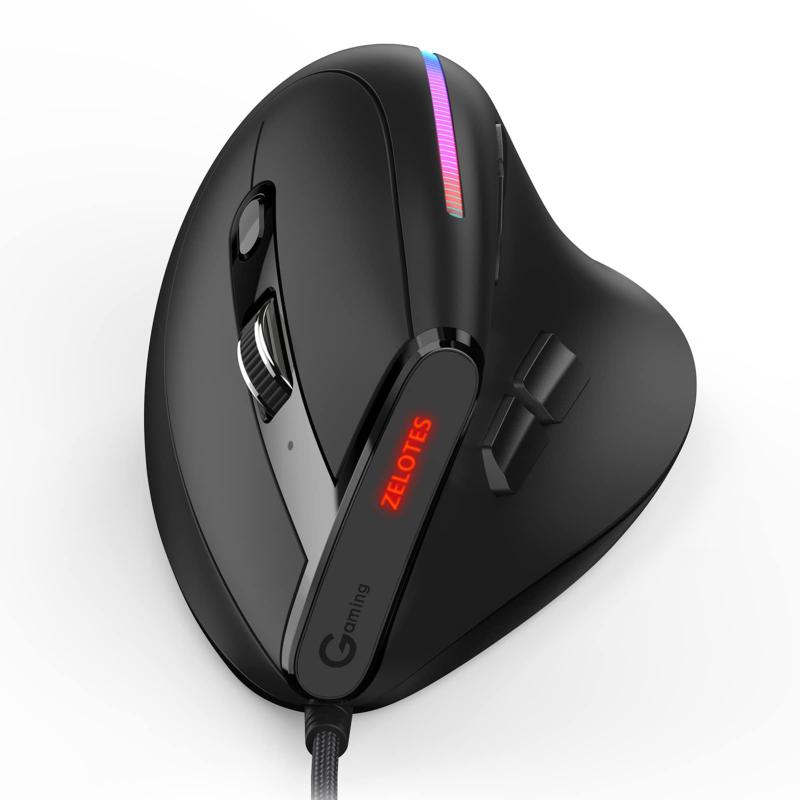 KOCAN T-50 縦型ゲーミングマウス 有線 9 キー 光学式 6 ギア DPI エルゴノミクスデザイン ブラック