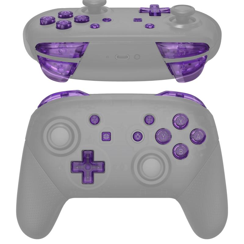 eXtremeRate スイッチ プロコンに対応用ABXY D-pad ZR ZL L Rボタン、switch proコントローラーに対応用フルセットボタン‐クリスタルクリアパープル