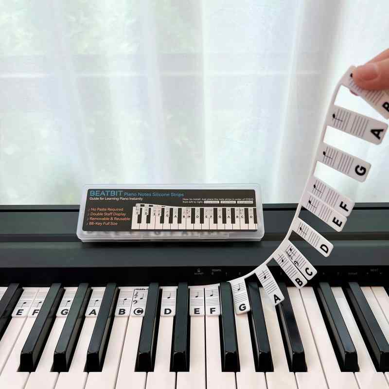 BEATBIT ピアノノート学習ガイド 初心者向け 取り外し可能なピアノキーボードノートラベル シリコン製 ステッカー不要 88キー フルサイズ 再利用可能 ボックス付き