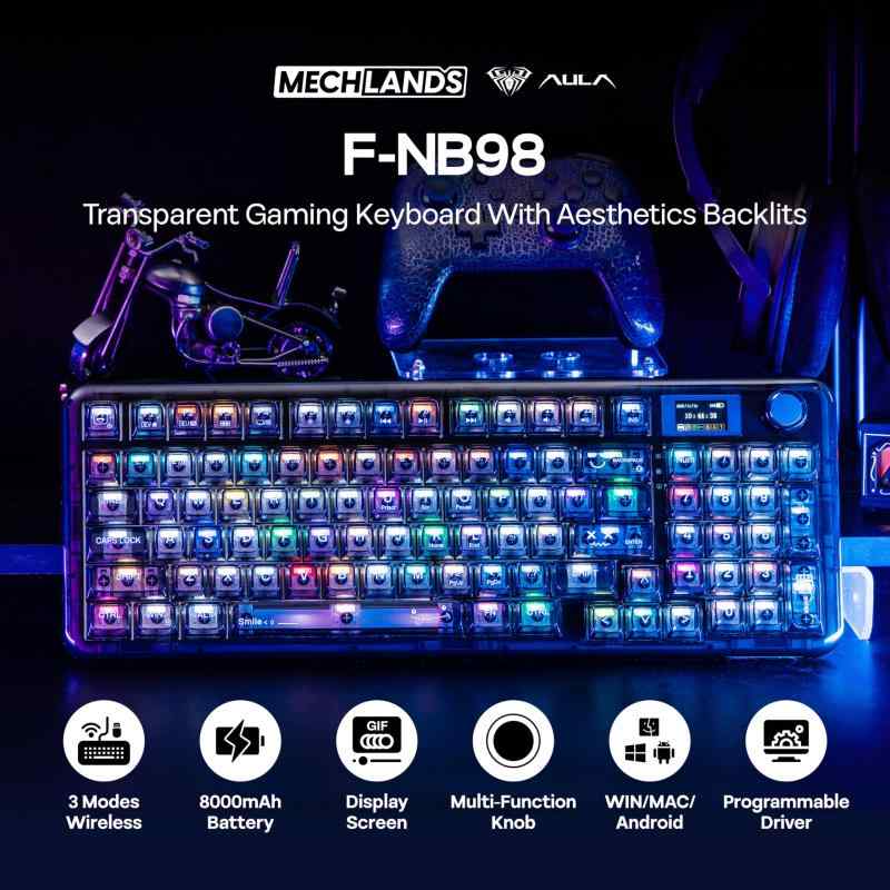 MechLands Aula F-NB98 透明キーボード ワイヤレス 3モード接続 メカニカルキーボード ディスプレイスクリーン付き 8000mAhバッテリー シャインスルーキーキャップ クリーミーガスケット構造 1800レ putera-10165609 GRATIQUE MIEI サンプル画像2
