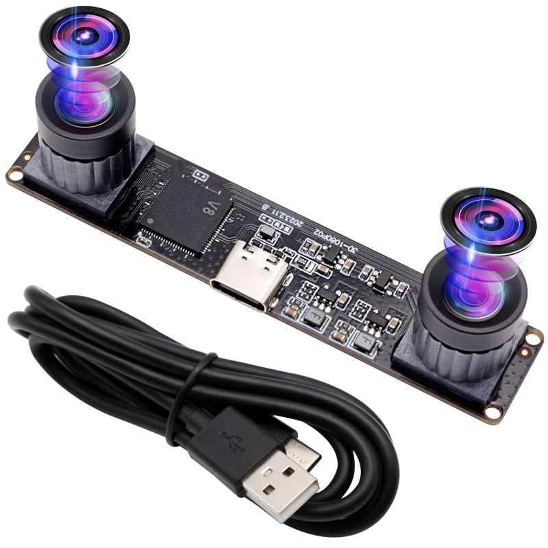 ELP 4MP デュアルレンズ USB カメラ 広角同期 PC カメラ 高速 1080P 60fps ライトバーンカメラ 双眼ウェブカメラボード ミニ 400万画素UVC USB2.0 レーザー彫刻カメラモジュール コンピュータ Raspberry Pi