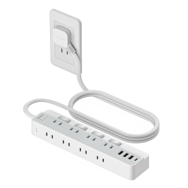 TESSAN 電源タップ 延長コード 薄型プラグ たこあし コンセント usb付き テーブルタップ 8個AC口 2個Type-C putera-10167035 GRATIQUE MIEI サンプル画像3